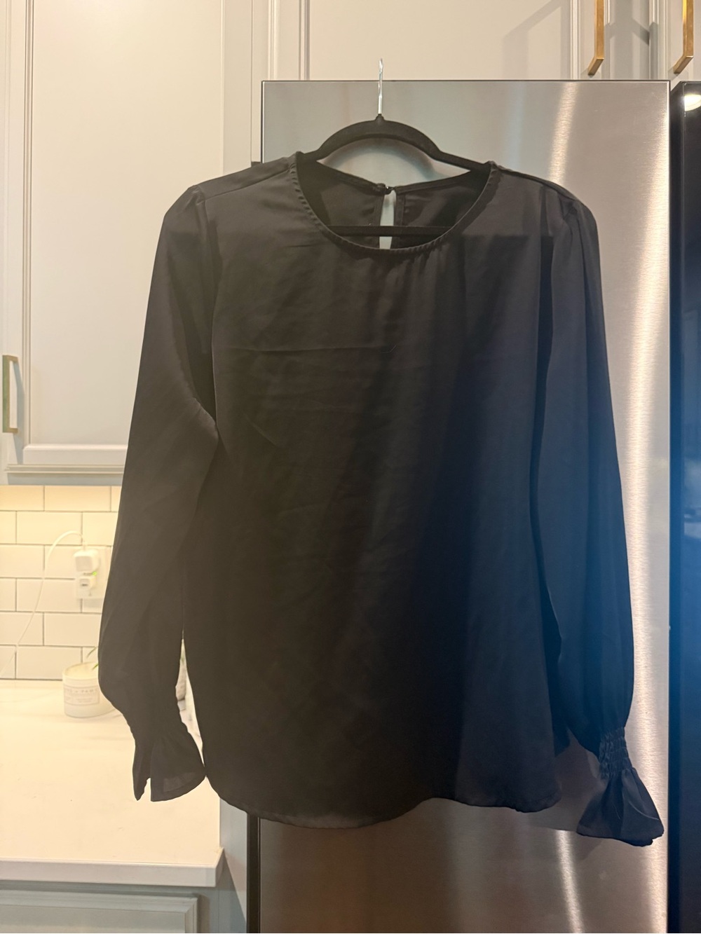 Aritzia Black Long-Sleeve Crewneck Blouse